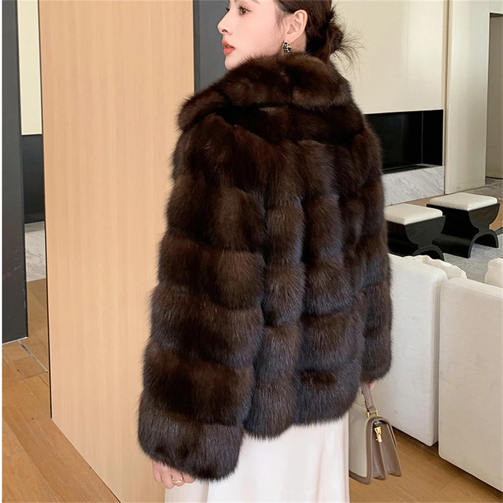 Street Style Winter Faux Fur Coat Women Fluffy Sable Outerwear Overcoat Girl With Thick Furry Warm Jacket 251030
