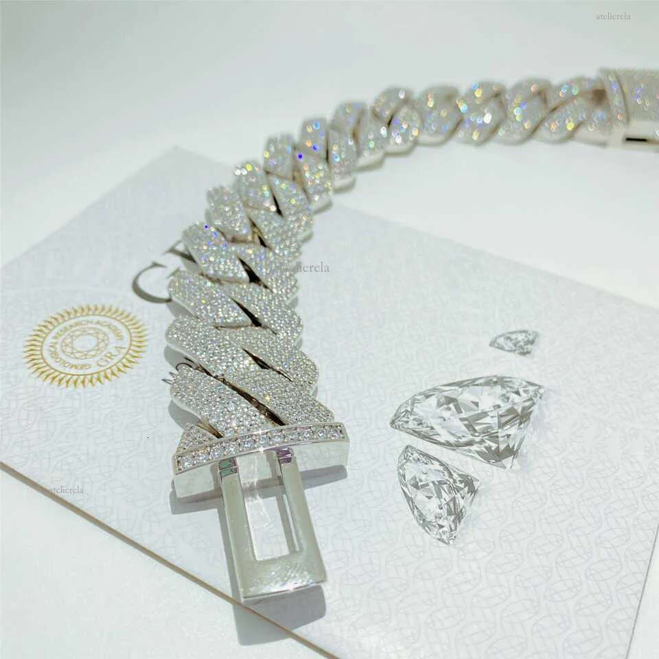 necklace moissanite chain Hip Hop Jewelry 26mm Solid Sier Iced Out k Prong Cuban Bracelet Vvs Dia