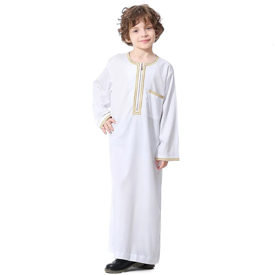 Children Thawb Teens Summer Muslim Robe Kids Arab Folk Clothes Boys Solid Color Thobe 5-14 Years National Outfit 250407