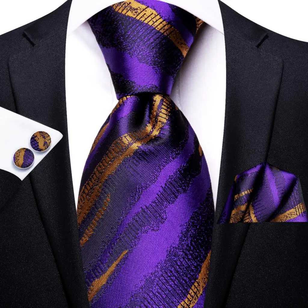 Hi-Tie Navy Blue Striped Silk Wedding Tie For Men Fashion Design Gift Men Necktie Hanky Cufflink Set Business Party Dropshiping X250407