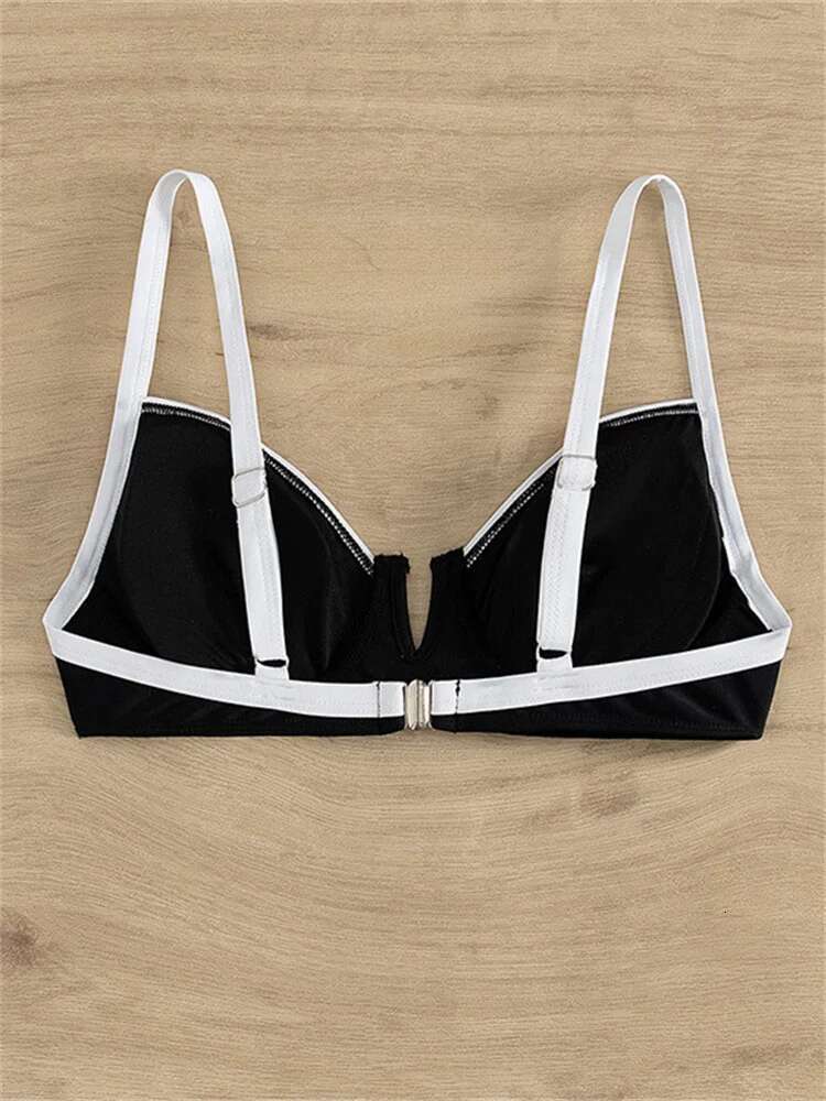 Dongdumaoyi Sexy Black White Patchwork Bikini Women Halter V Underwire Push Up Micro Swimsuit Beach Bathing Suit High Waist Swimwear