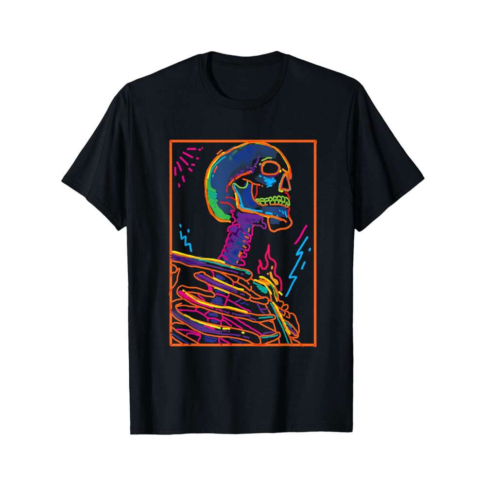 Designer T shirt Pop Art Skeleton Art Drawing Colorful Bones Artist Halloween - 220g Tshits
