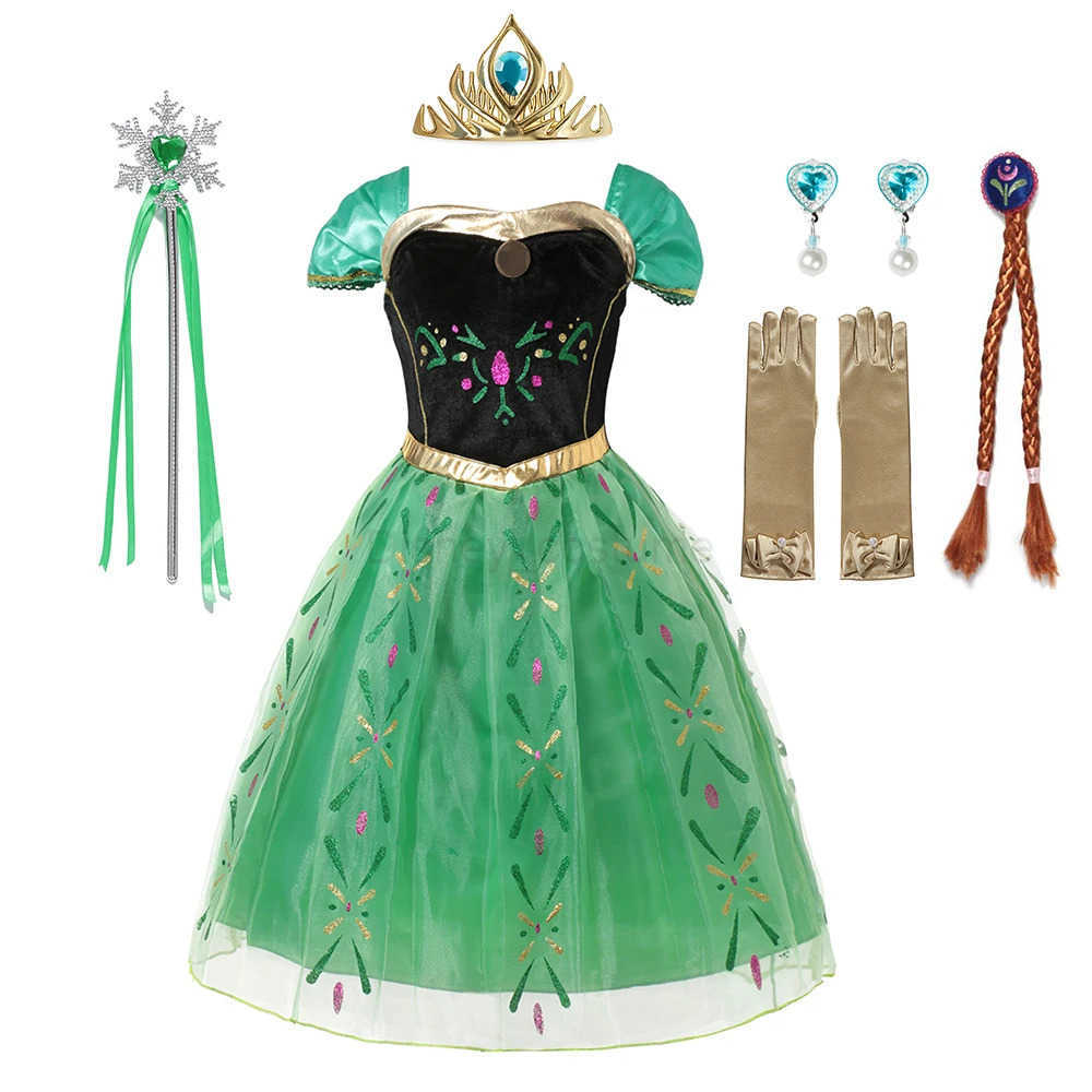 Disney Anna Costume For Kids Girl Fancy Birthday Party Gown Princess Dress Carnival Party Children Clothing Full Printing Vestidos X250408