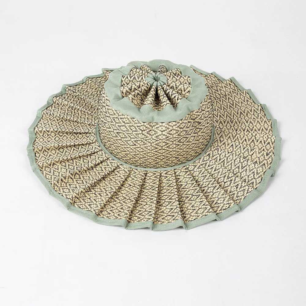 Fashionable womens folding summer flat top hat large Brim straw hat womens Milan HatSun hat Capri hat z250408