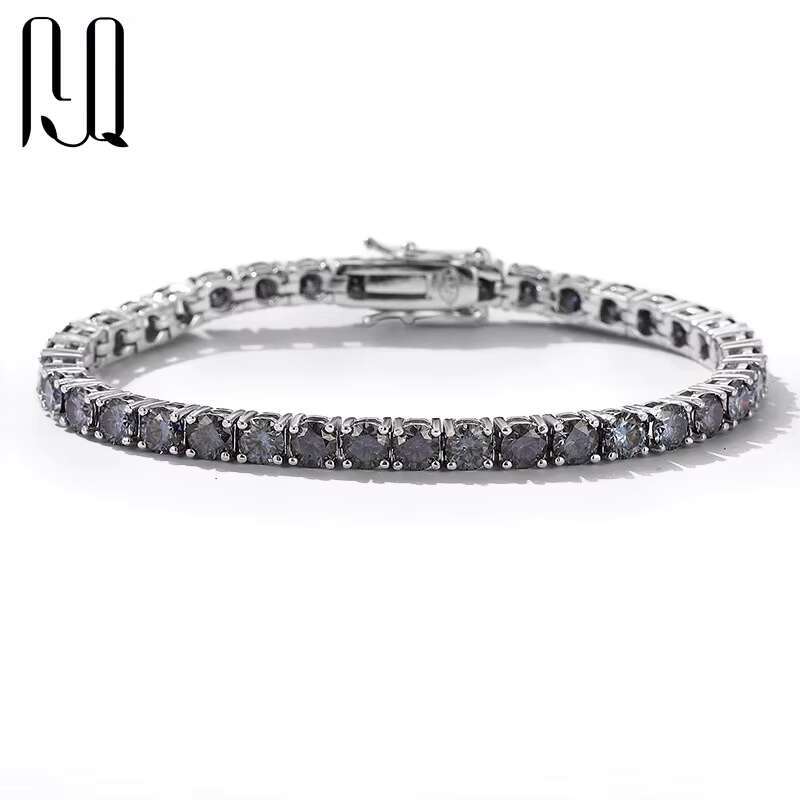 PYQ Wholesale 3mm 4mm 5mm 6.5mm VVS Grey Moissanite Diamond Iced Out 925 Silver Tennis Chain Bracelets Jewelry for Women Gifts