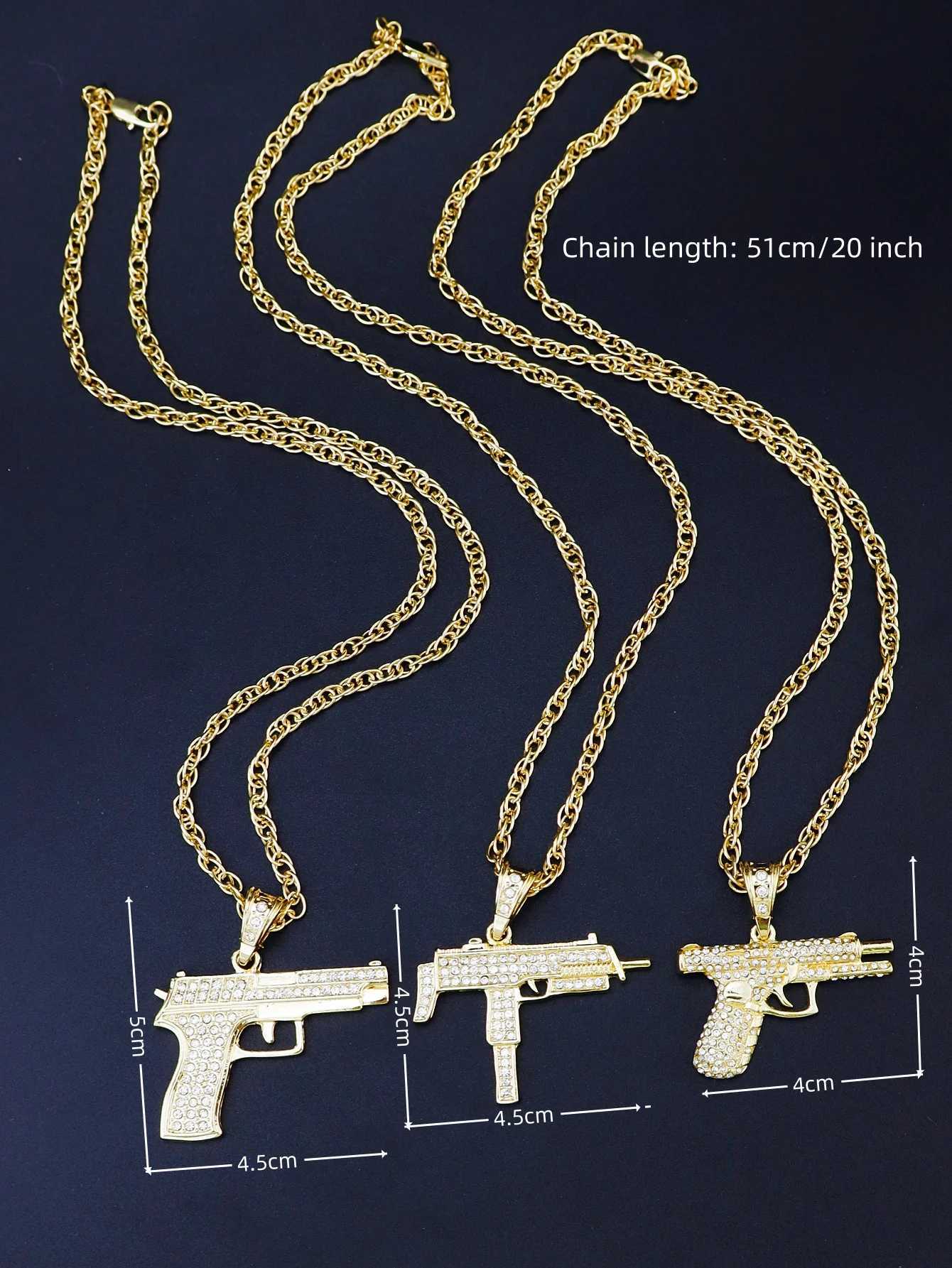 Men Rhinestone Gun Charm NecklaceC250407