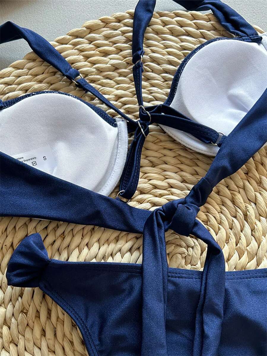 Dongdumaoyi Sexy Underwire Bikini Mujer Women Navy Pleate Push Up Micro Swimsuit Brazilian Beach Bathing Suit Thong Swimwear Biquini