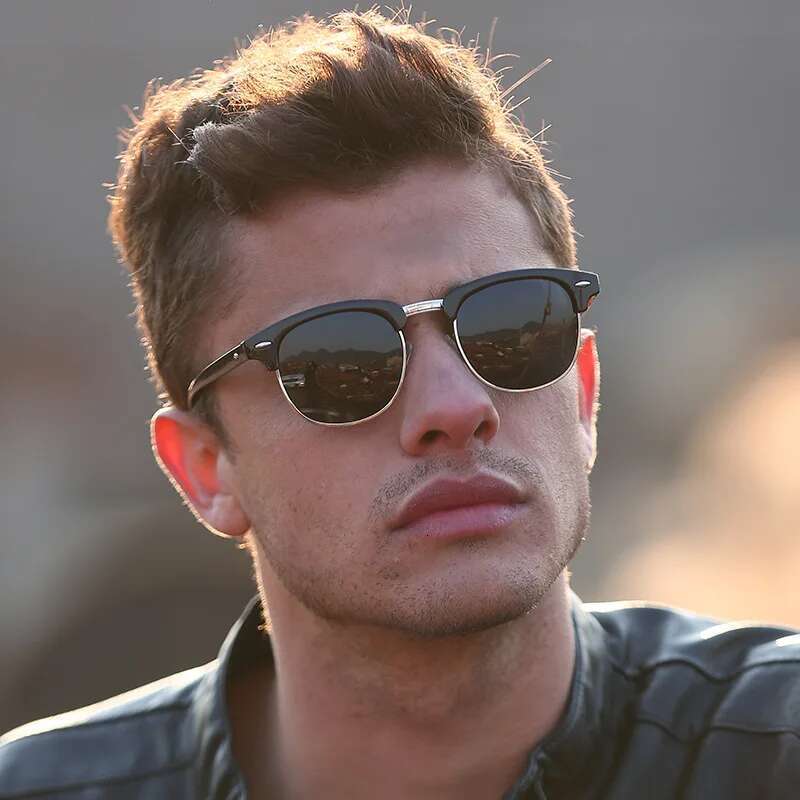 Half Frame Polarized Sunglasses Man Woman Brand Designer Sun Glasses Male Retro Rivet Mirror Eyewear Metal Gafas De Sol