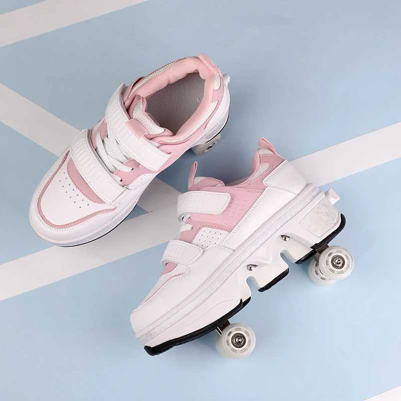 Childrens roller sports shoes with 4-wheel skateboard adult running and parkour shapeshifting shoes W250407
