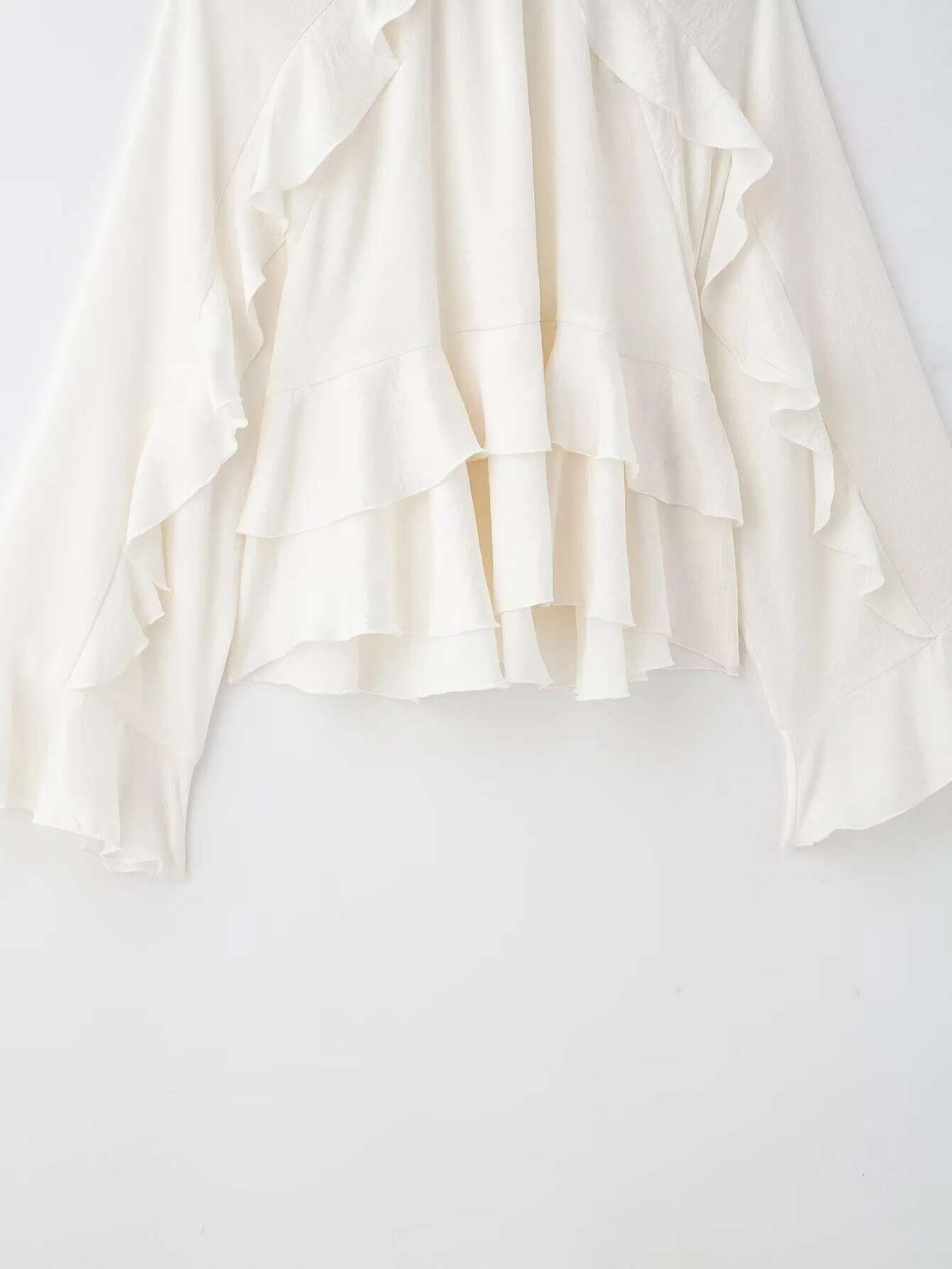 Spring And Summer Women's Hot Girl Style Loose Layered Decorative Ruffled Stand Collar Long Sleeve Shirt