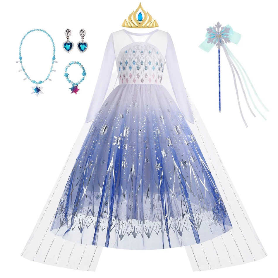 Disney Girl Elsa costume childrens Halloween role-playing white princess dress childrens birthday party costume decoration X250408