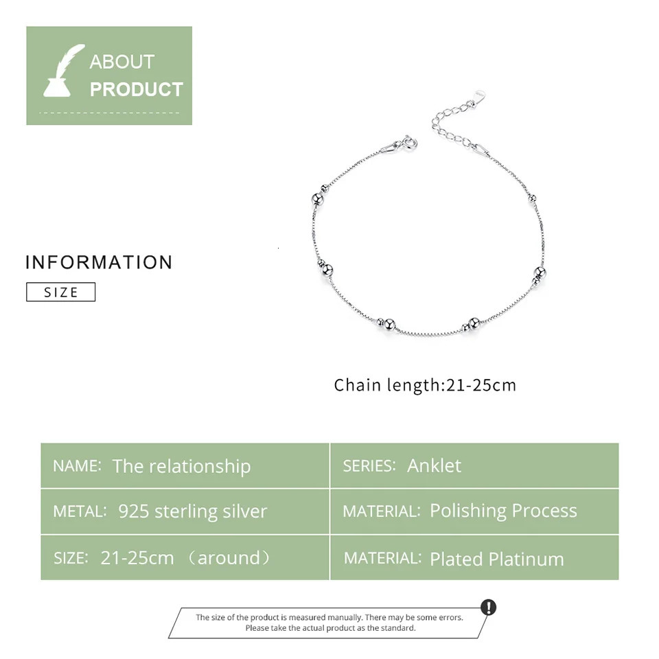 Minimalist Round Beads Anklet Sterling Silver Chian Bracelet for Leg Female Foot Jewelry For Women Leg Chain SCT005 250403