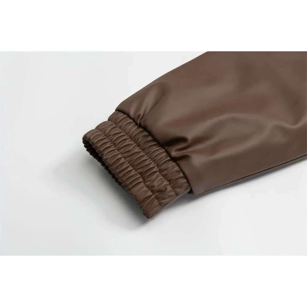 Letter Embroidery Quilted Leather Mens Winter Thick Retro High Street Lapel Long Sleeve Padded Jacket Men