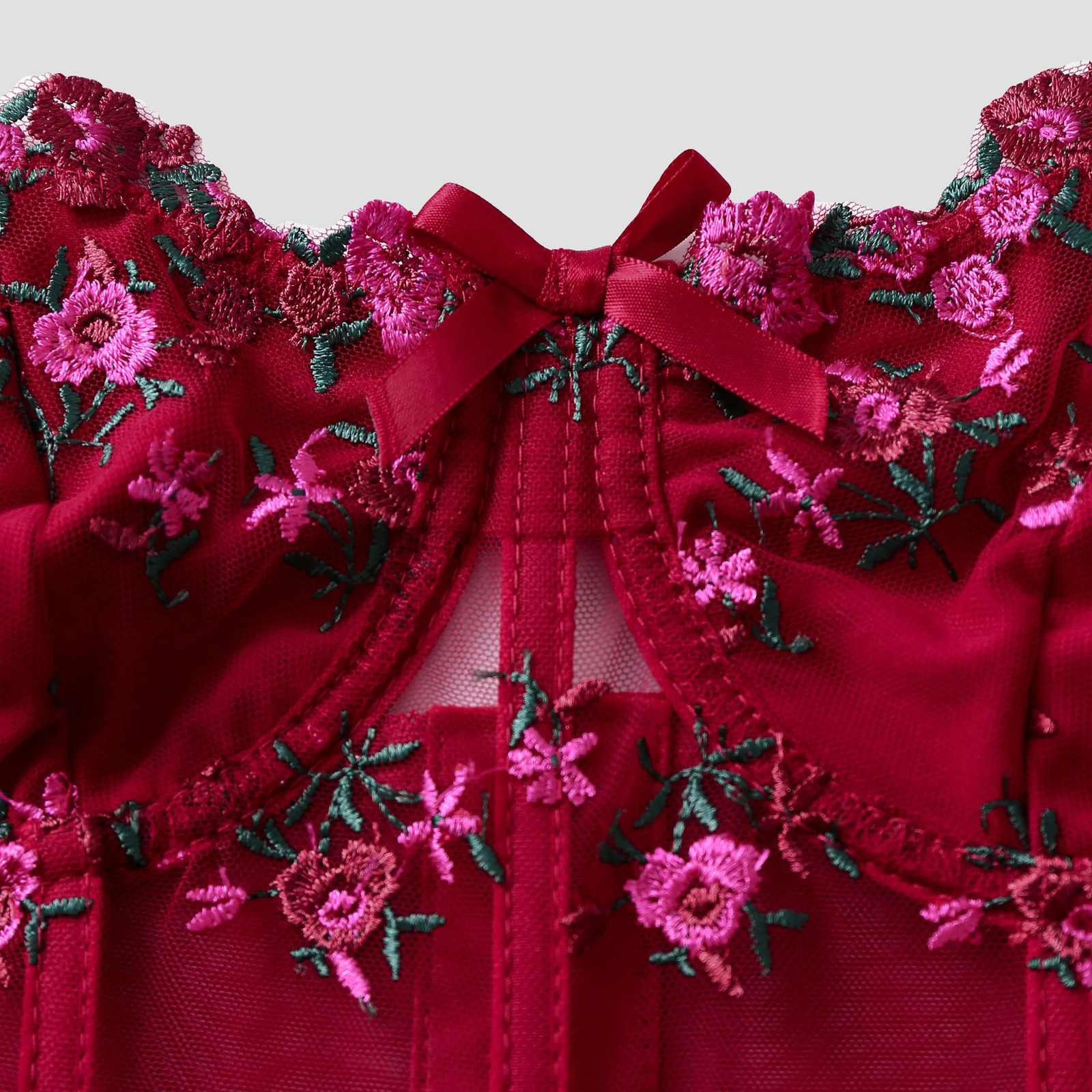 Sexy Lace Floral Embroidery Bow Corset For Women Camisole Sheer Mesh Fishbone Slim Crop Top Wired Bra Camis Festival Lingerie 250407