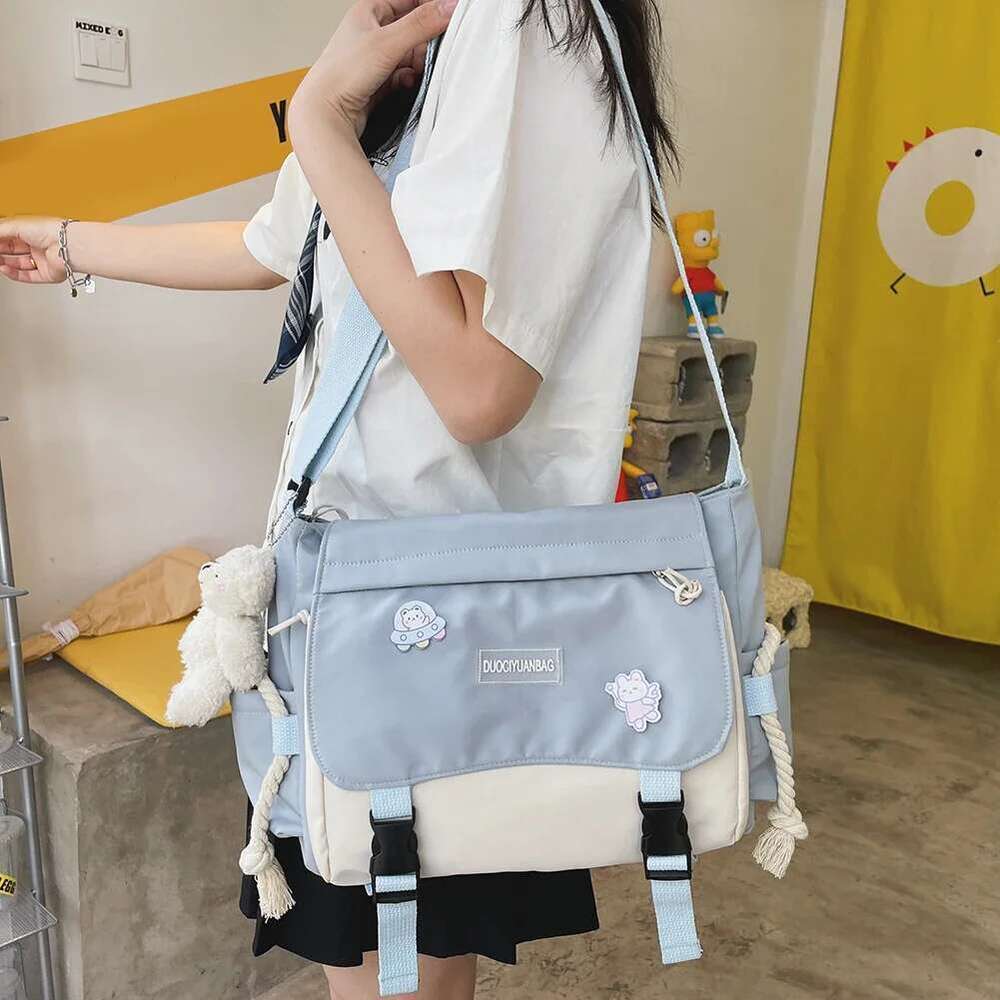 Haruku Nylon Crossbody Large Capacity Ladies Messenger Pouch Hit Color Casual Shoulder Bag Zipper Pocket For Work Sports