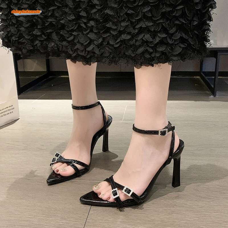 2024 Red Pointed Toe Sandals Women Thin High Heels Ladies Narrow Band Summer Buckle Strap Gladiator Pumps Wedding Party Shoes ddmykukumalu