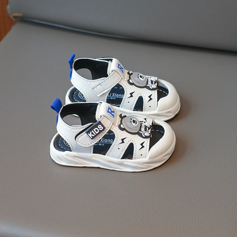Childrens Baby Sandals Summer Khaki Color Light-up Cartoon Boys Girls Toddler Shoes White Soft Non-slip Kid Baby Beach Sandals 250408