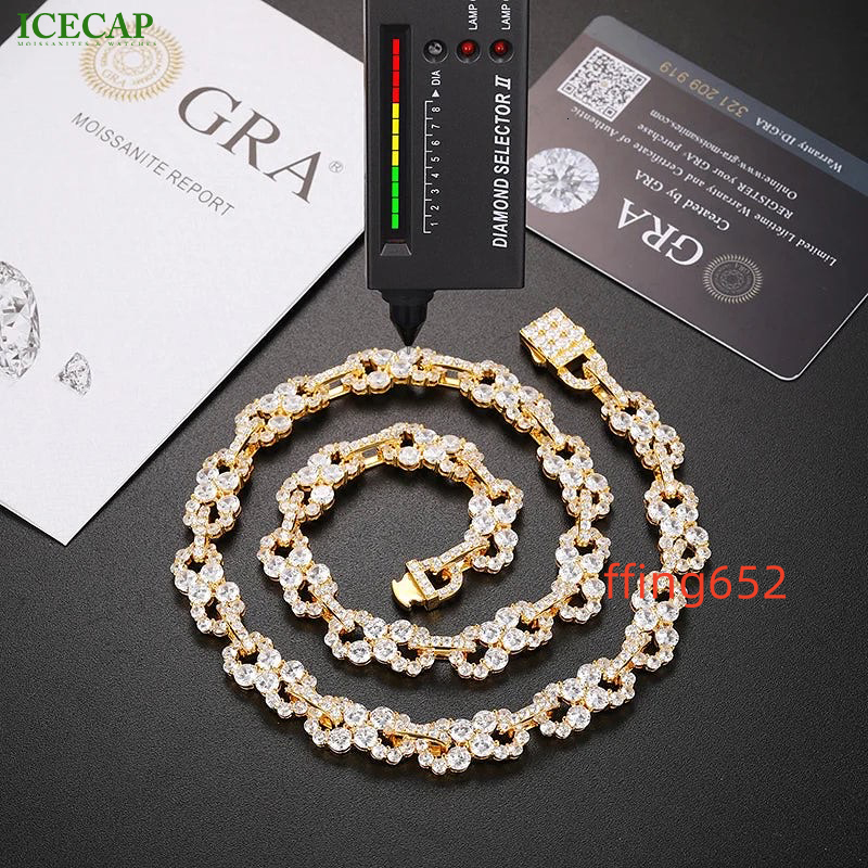 Rapper Style Fine Jewelry Hip Hop Tennis Chain Mens Necklace 925 Sterling Silver VVS Moissanite Diamond Iced Out Charm Necklace