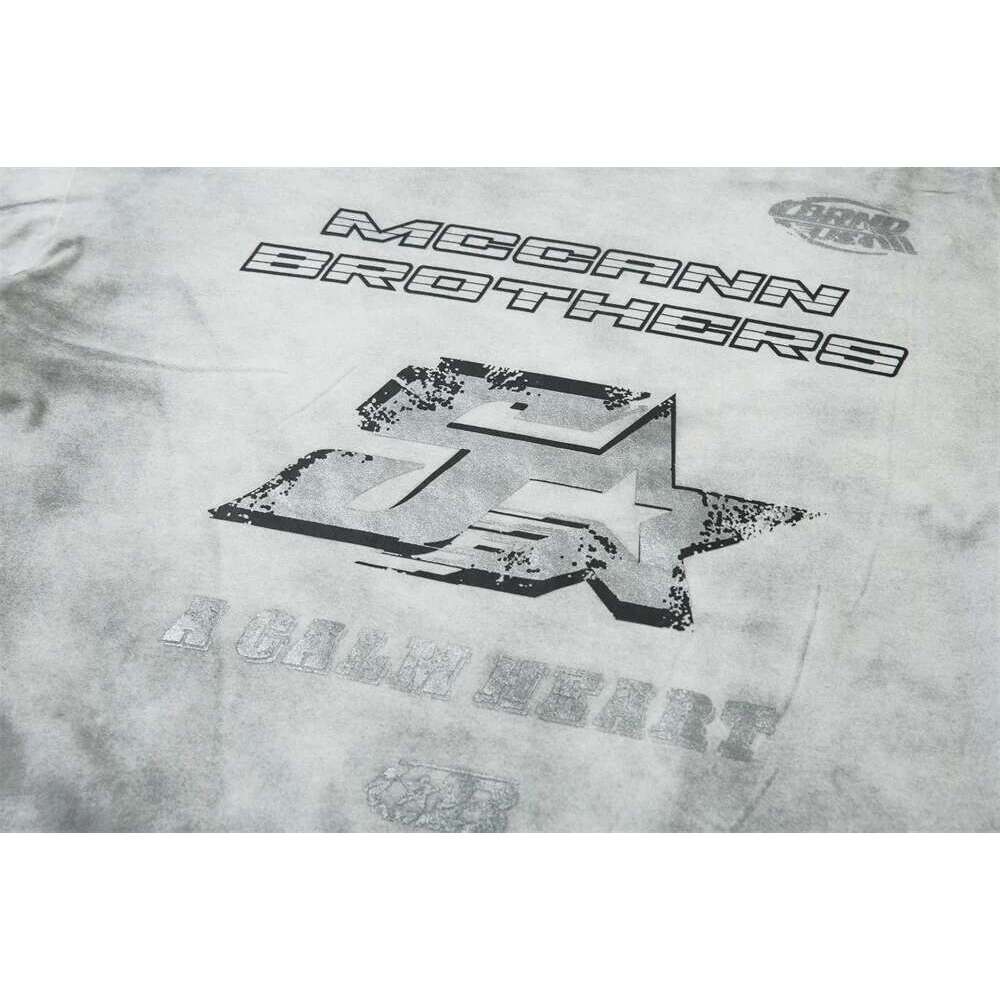 Letter Print Double-Sided Printed T-Shirt Mens High Street Washed Loose Cotton Long Sleeve Crew Neck Tee Men