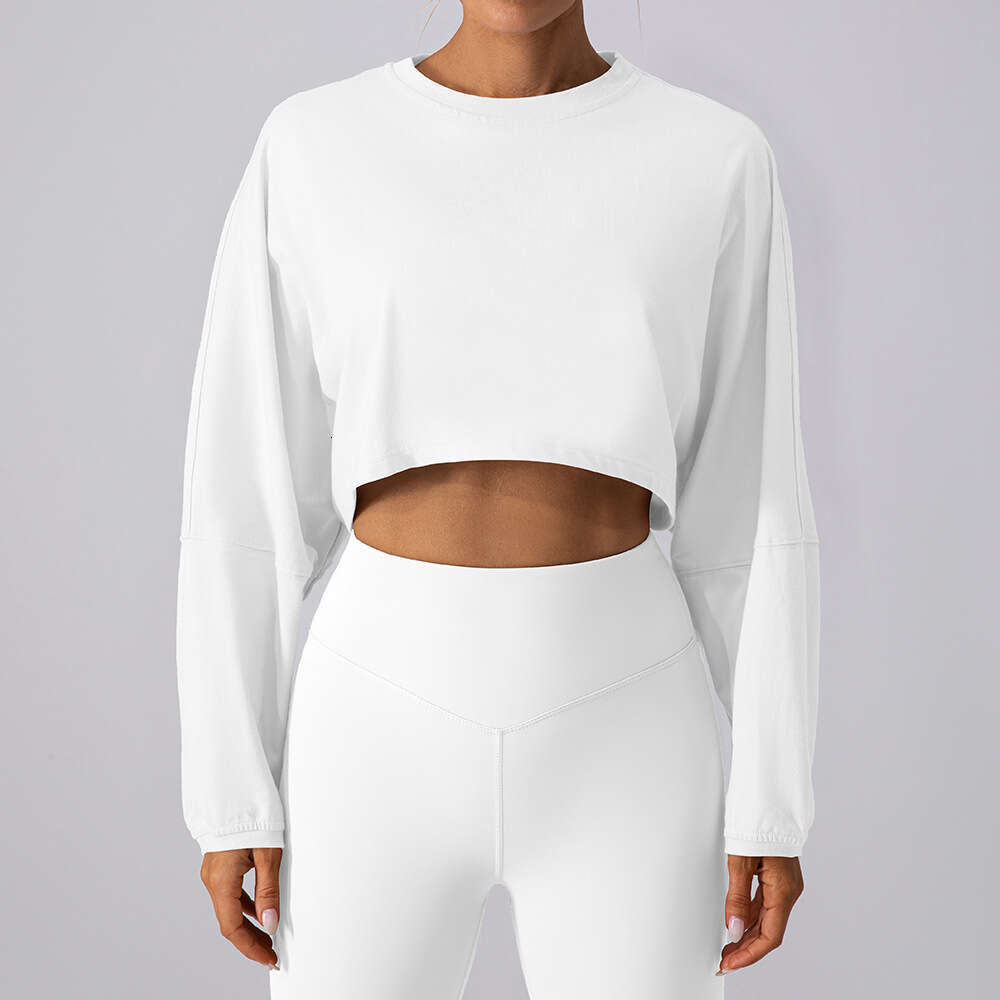 European and American popular round neck sweatshirt T-shirt sports short base shirt yoga running loose long sleeved top women's 2025 new casual f