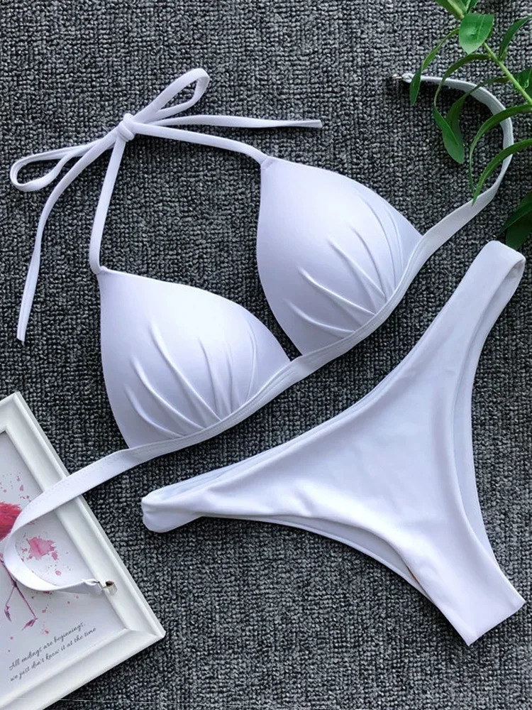 2025 camisole bra cup bikini sexy swimsuit womens white push up set Brazilian 250408Z
