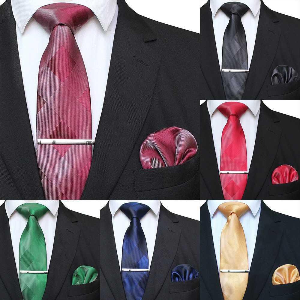 41 Style Men Tie Necktie Pocket Square Party Wedding Fashion Striped Plaid 8cm Silk Woven Business Handkerchief Tie Clip Set X250407