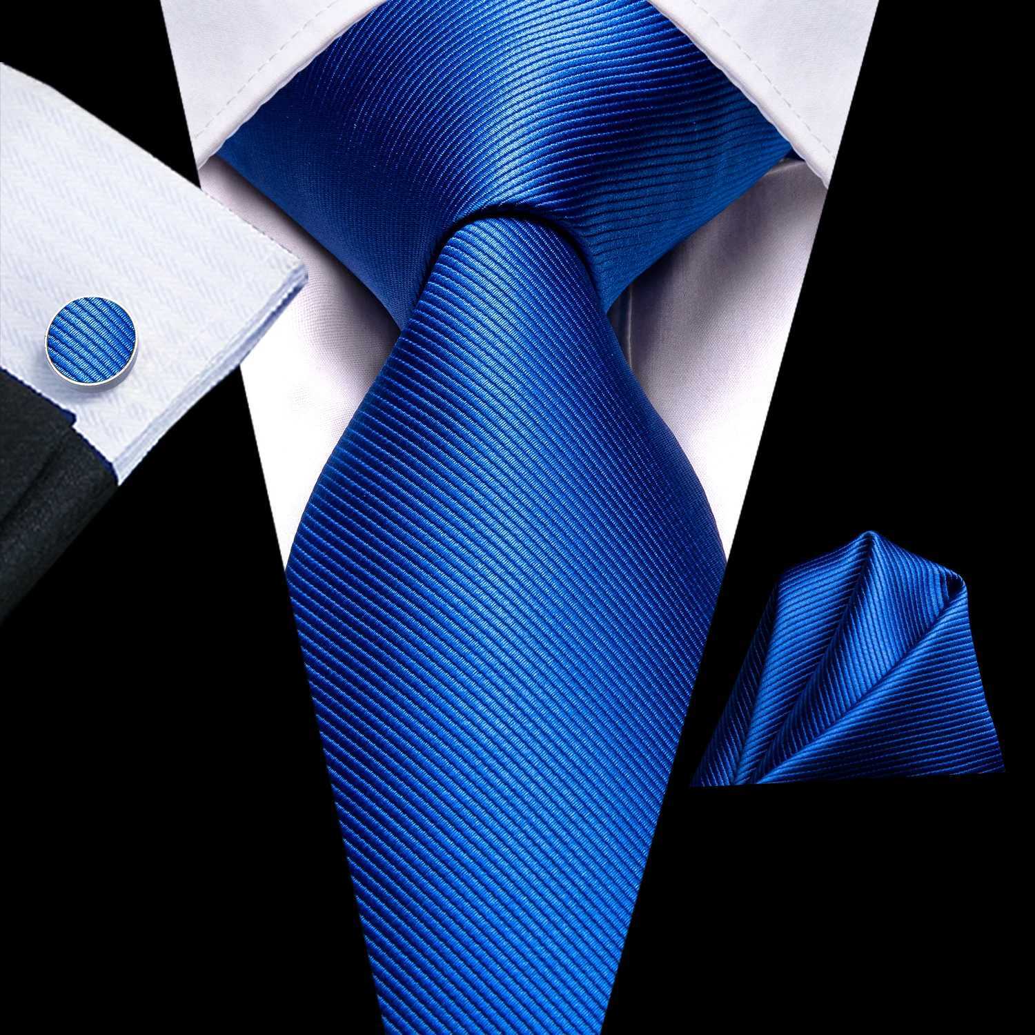Barry. Blue Silk Mens Tie Hanky Cufflinks Set Navy Royal Sky Peacock Lake Blue Necktie For M Wedding Business Party nt X250407