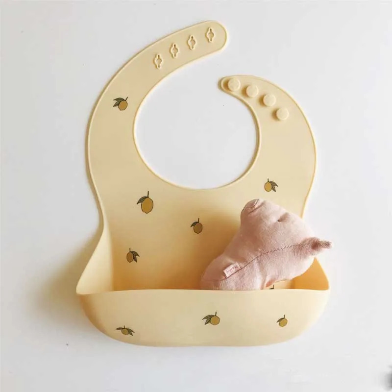 Waterproof Baby Bibs Soft Silicone Baby Feeding Bib Baby Stuff Solid Feeding Lemon Cherry Print Girl Boy Bibs Burp Cloths 250408