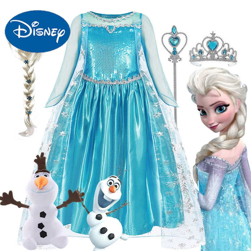 Disney Elsa Dress for Girls 2-10 Yrs Birthday Role Elsa Princess Dresses For Kids Halloween Carnival Party Cosplay Girls Costume X250408
