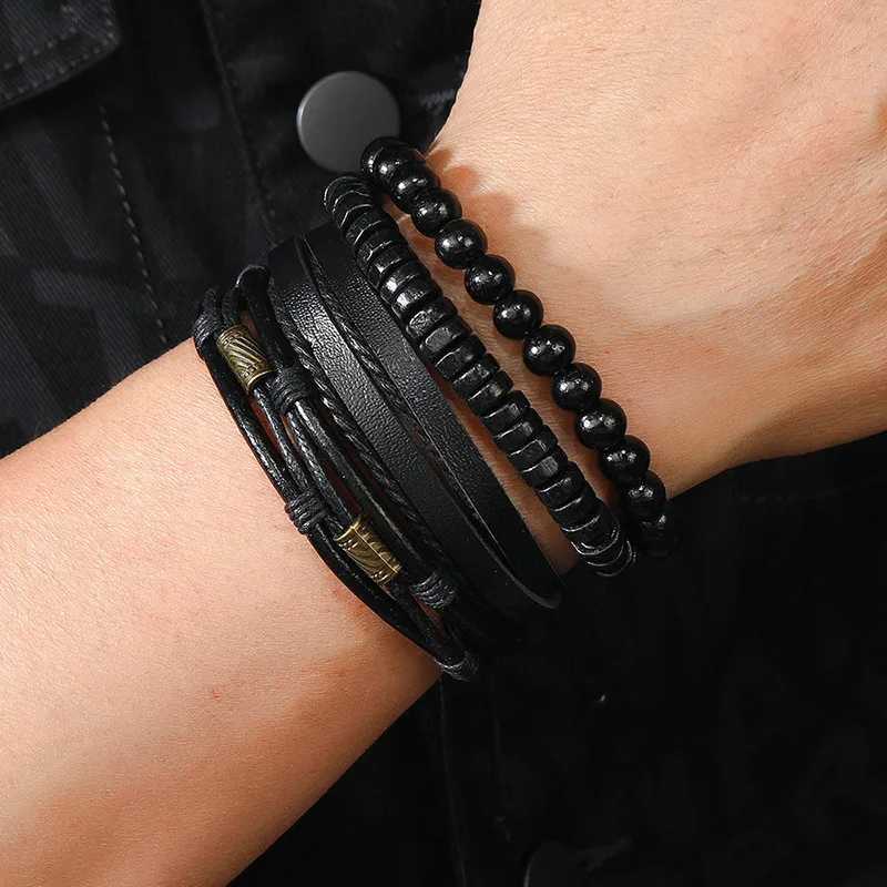 ZORCVENS ic Hand-Woven ather Bracet Mtilayer Men Bracets Punk Beads Bang for Friend Charm Jewelry GiftsC250408