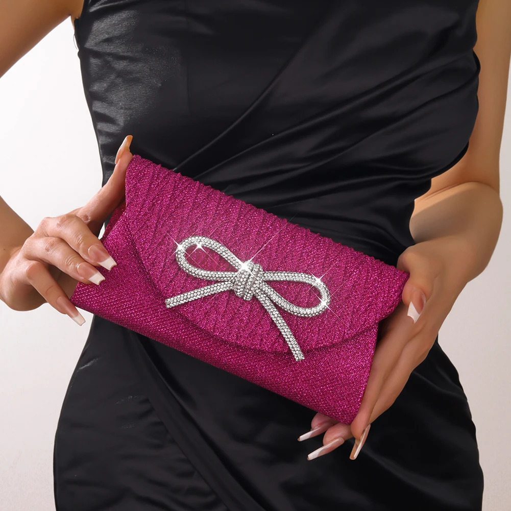 Womens elegant evening handbag sparkling crystal bow flip clutch wallet envelope dinner evening handbag wedding party ball wallet 250402
