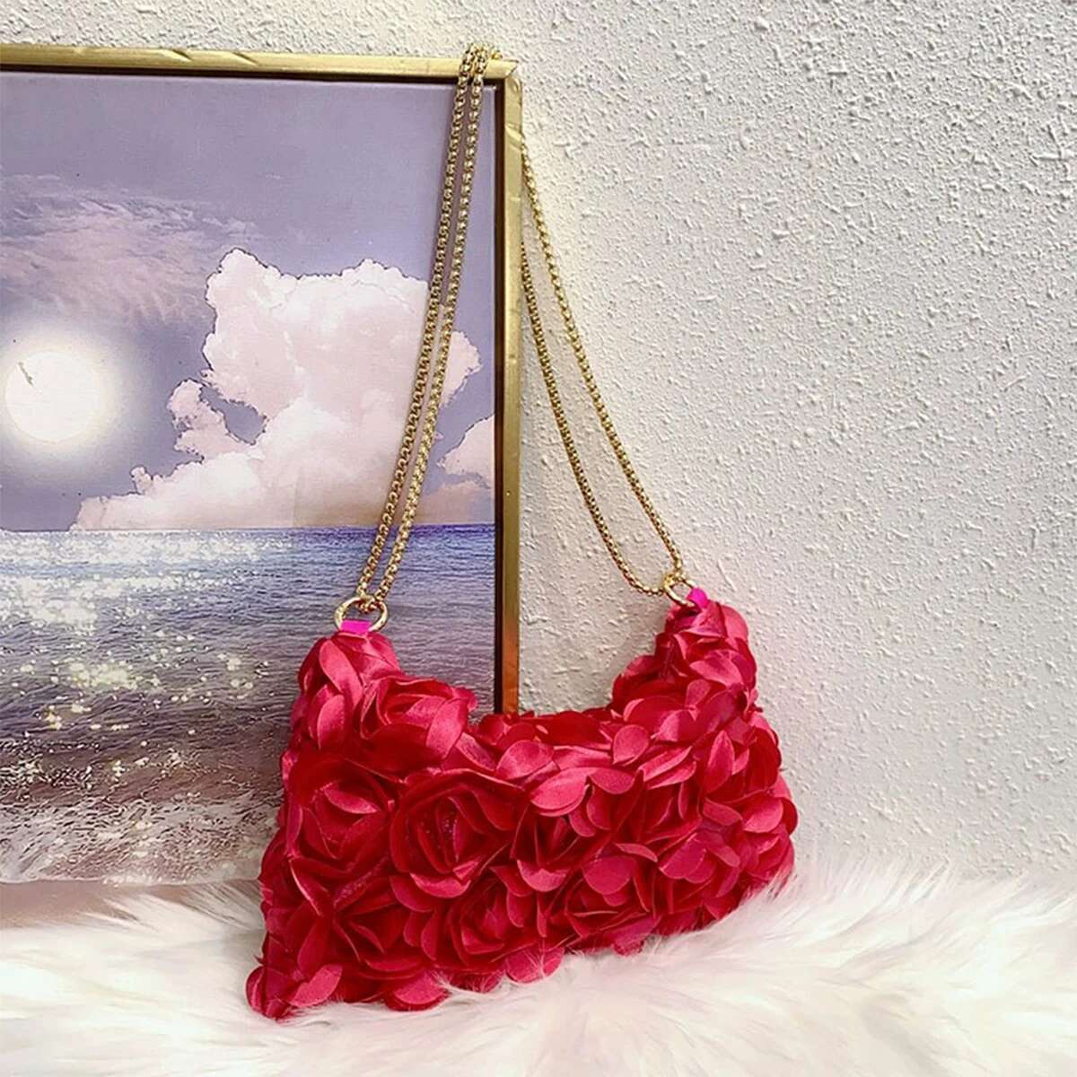 Lite Design Rose Wer Sequined Cotton Chain Zipper Pendant Bag The Underarm Area For Women s Evening Banquet MJN