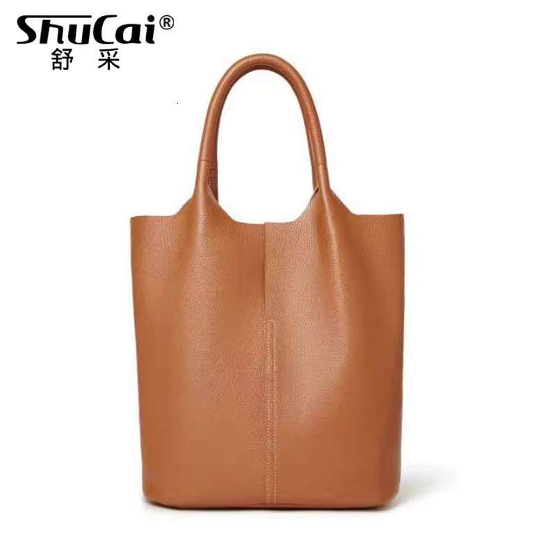 Genuine Women's Bucket New Soft Leather Handheld Shoulder Fashion Female Large Capacity Tote Bag