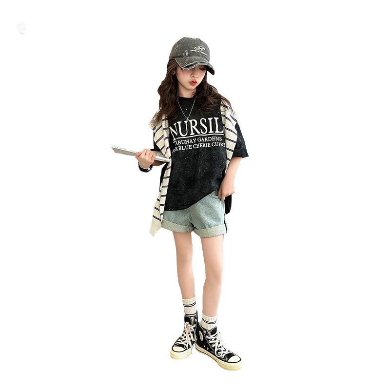 Ddmyshoesvip Girls Short Sleeved Summer New Internet Celebrity Explosive Street Top Medium And Large Half Sleeve Western Style Loose Children S Long T
