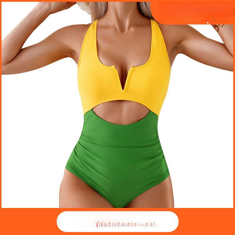 European and American one-piece women, quick drying, flesh covering, hot spring slimming, contrasting color swimsuit for women wholesale, 2025 versati