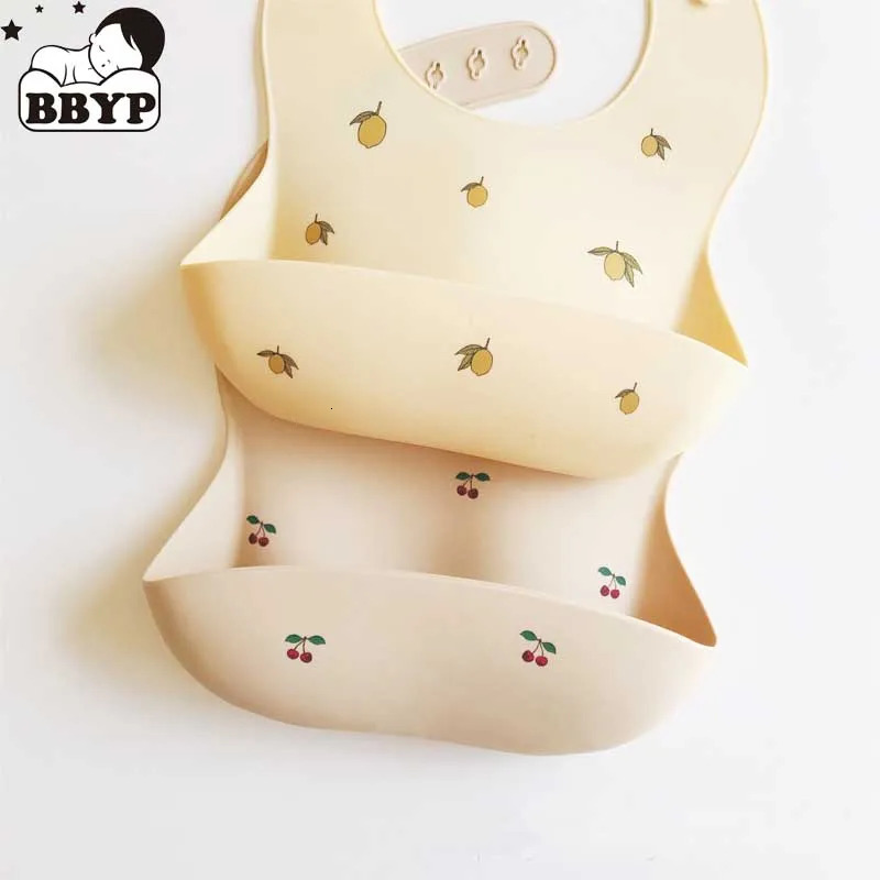 Waterproof Baby Bibs Soft Silicone Baby Feeding Bib Baby Stuff Solid Feeding Lemon Cherry Print Girl Boy Bibs Burp Cloths 250408