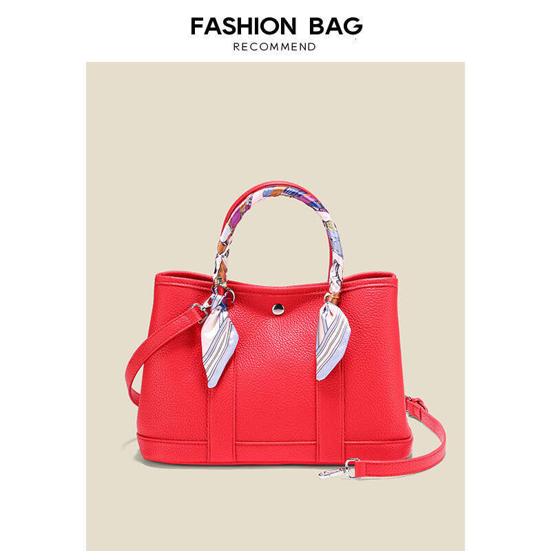 Texture Lychee Pattern Garden Large Capacity Handheld Silk Scarf Tote Single Shoulder Crossbody Commuter Women's Bag 2025 New Casual Fashion Tren