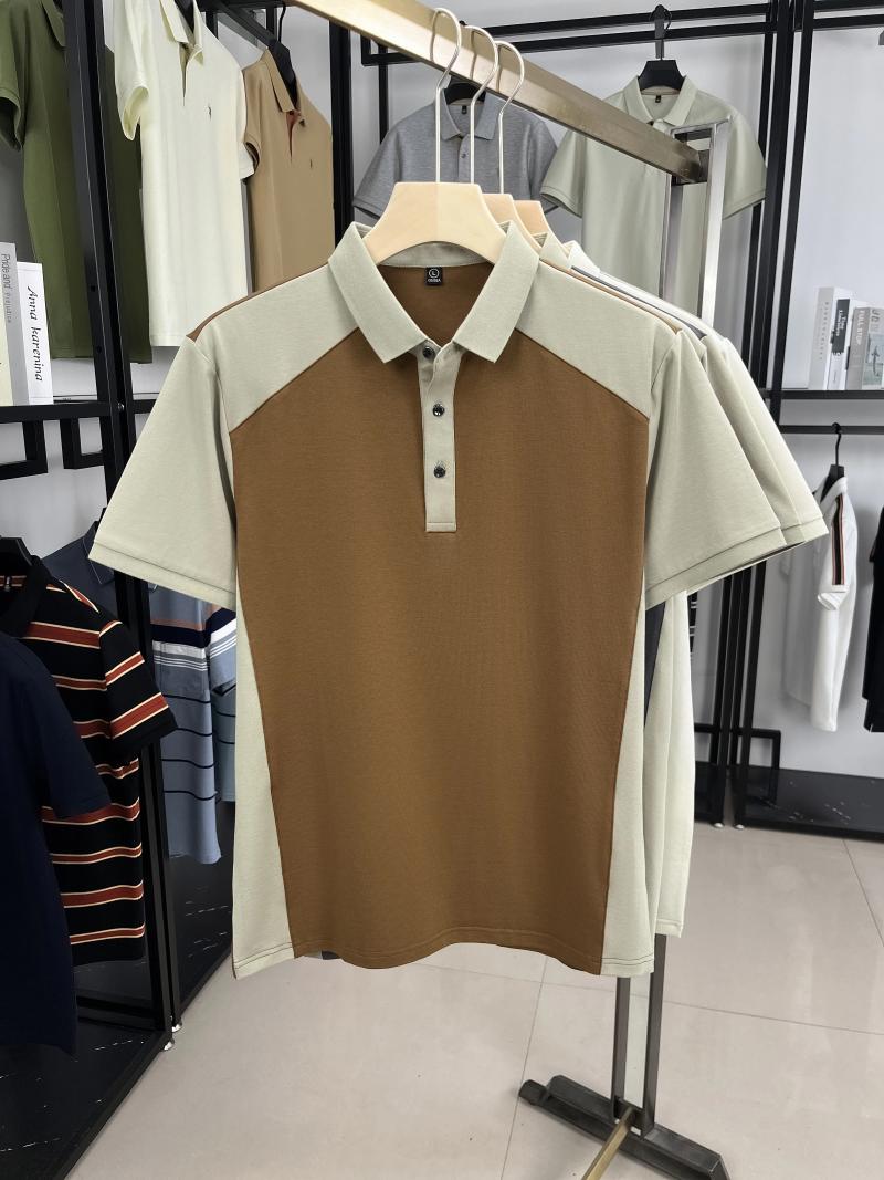 Men's Polos Fashion Color Blocked Short Sleeve Polo Shirt Summer High-end Silk Cotton Soft Breathable Item Casual Lapel T-shirt