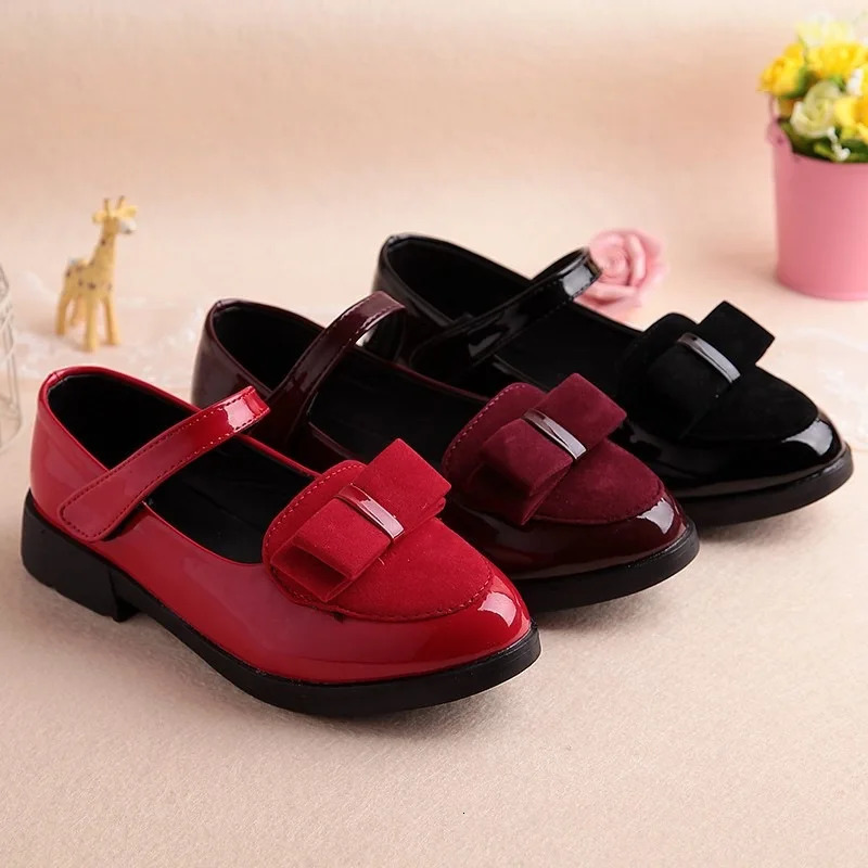 Children Synthetic Leather Mary Jane Little Girl Princess Shoes Soft Soled Bow Single Shoes 250407