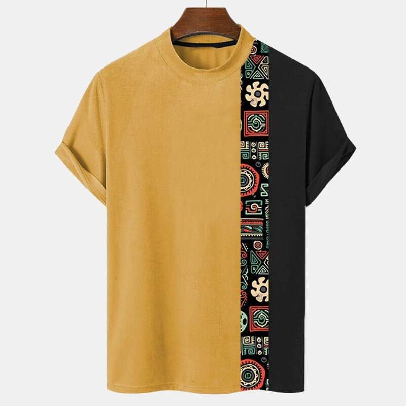 European and American Summer 3D Effect Color blocked Short Sleeve Round Neck Men's T-shirt New Casual Versatile Fashion Clothing