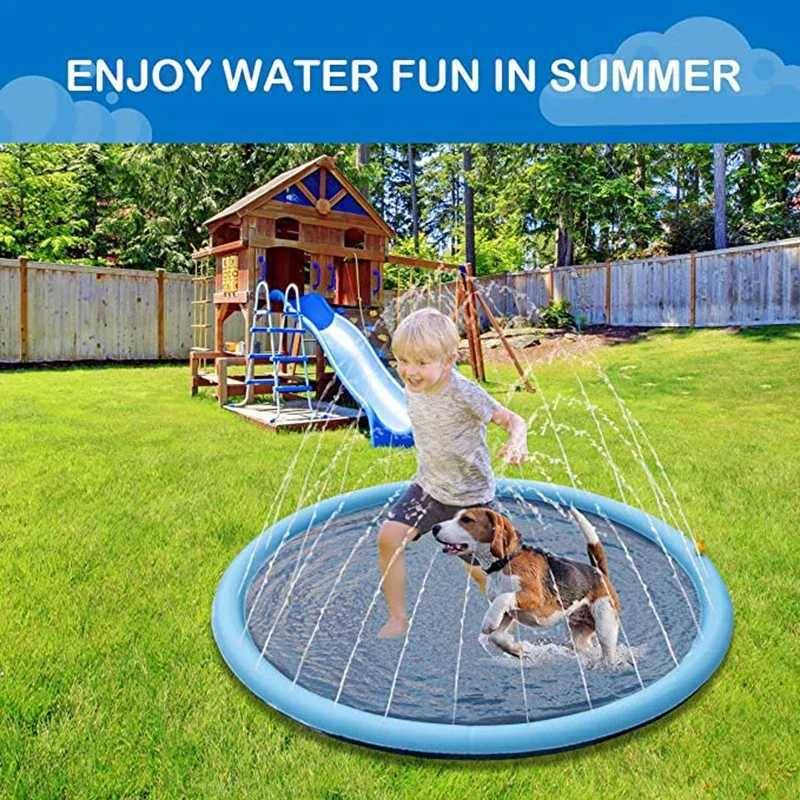 150/170cm summer pet swimming pool inflatable water slide mat game cooling mat outdoor interactive fountain toy Y250407