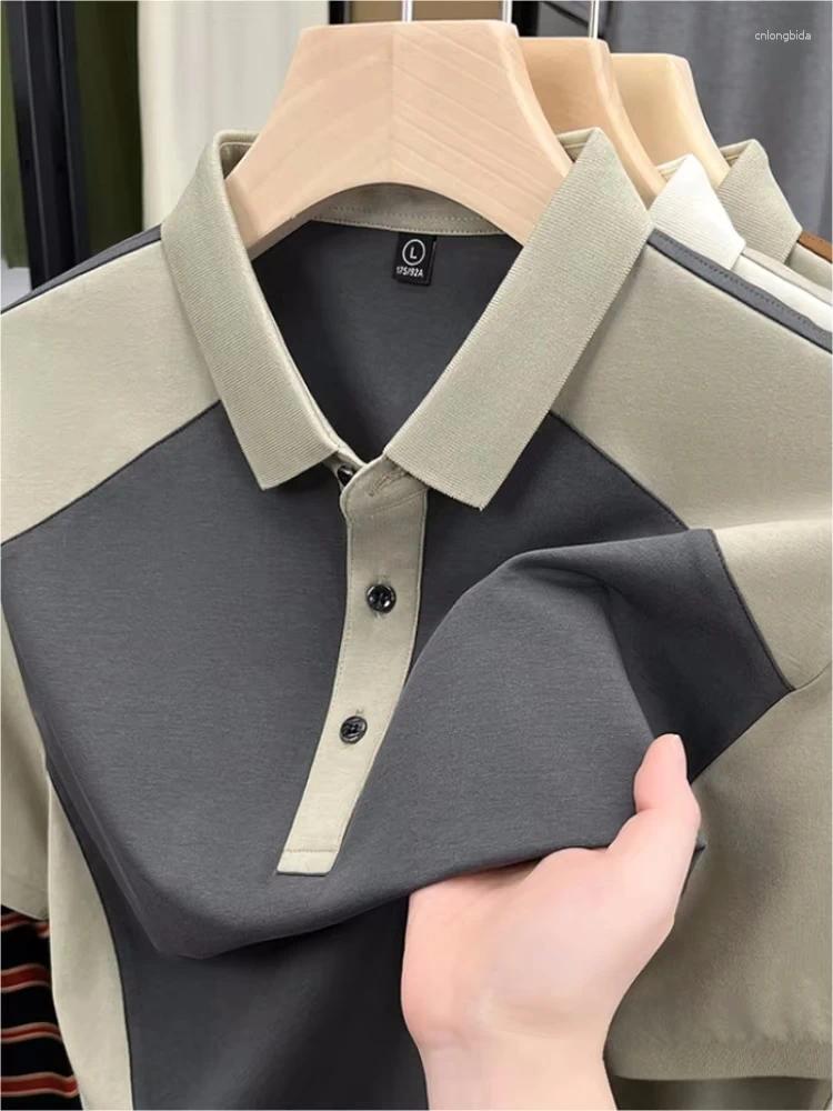 Men's Polos Fashion Color Blocked Short Sleeve Polo Shirt Summer High-end Silk Cotton Soft Breathable Item Casual Lapel T-shirt