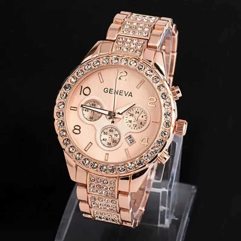 Luxury Crystal Womens Watch Gold Womens Watch Geneva Relogio Feminino Horloge Reloj MujerT250408