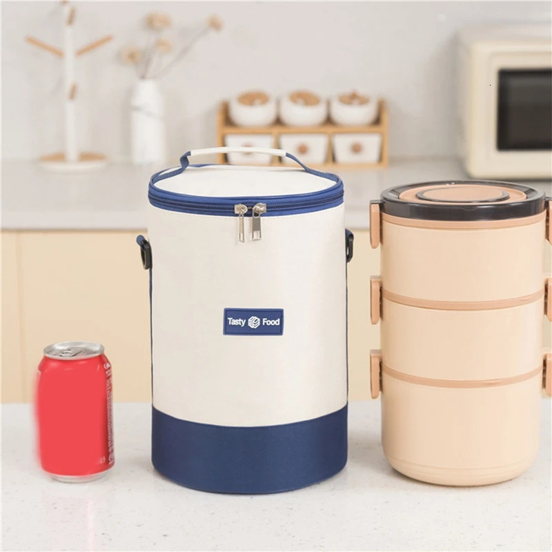 Portable lunch bag insulated food handbag simple and practical shoulder storage picnic meal container round shape 250401