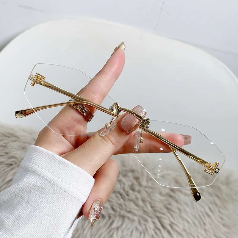 2025 New Frameless Letter F Dia-set Polygonal Fashionable Street Shot Sunglasses Women 90271