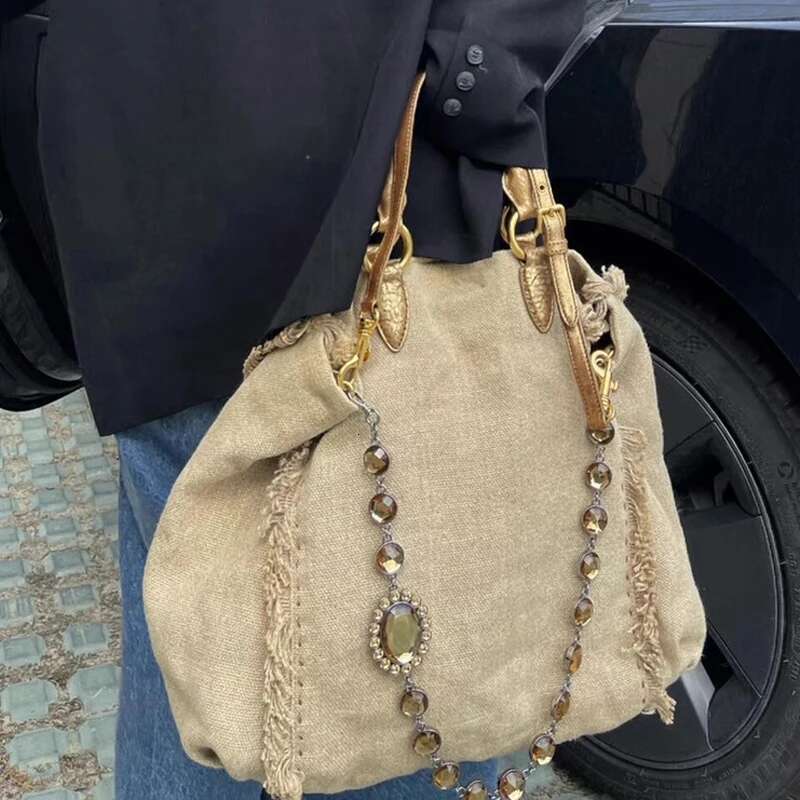Tassel Bead Decoration Tote Bag For Women Designer Handbag Purse 2025 New In Fashion Personality Large Capacity Shoulder