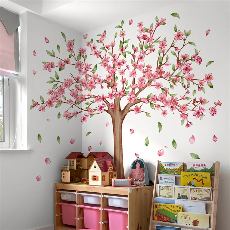 Living room large pink flower tree wall sticker home decoration removable wallpaper childrens room girls bedroom wall art mural sticker 250408