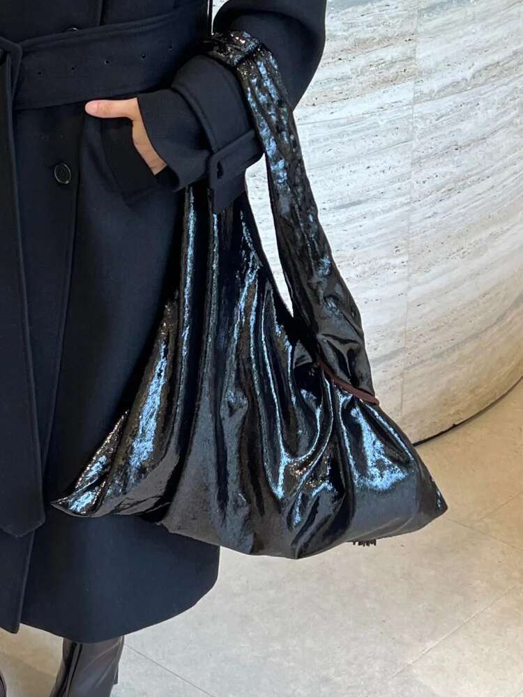 Fashion Premium Soft Bright Face Fringe Open Tote Lady Trend Solid Color Shoulder Large Capacity Convenient Shopping Bag