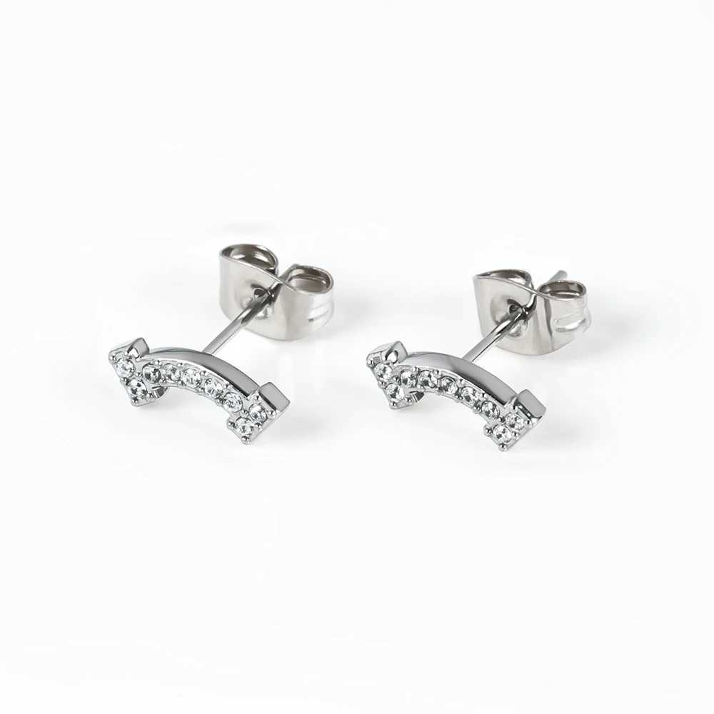 1 Pair of Stainless Steel Versatile and Minimalist Zirconium Inlaid Smile ear Studs EarringsC250407