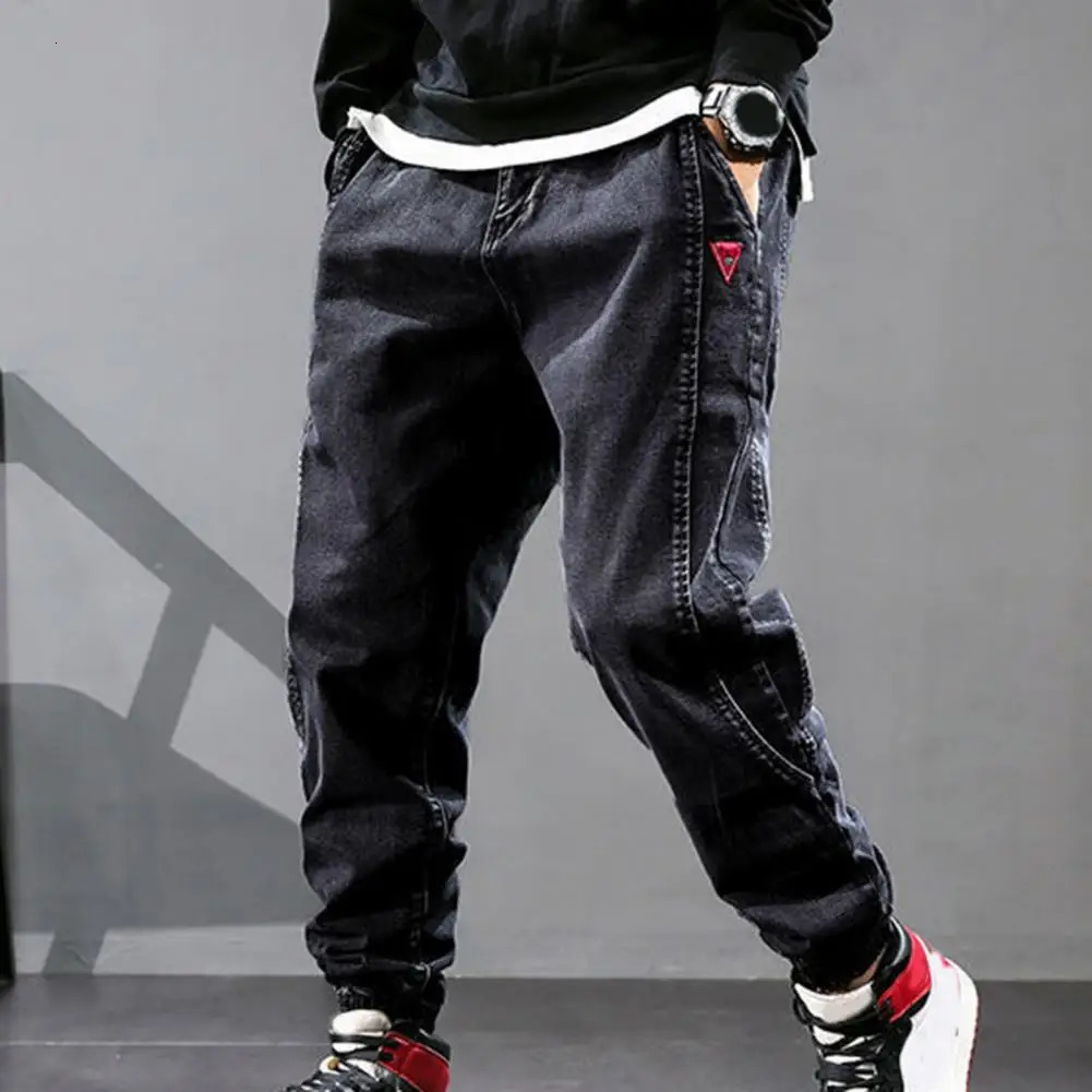 Loose jeans mens solid color brushed waist harem pants Trouser pantalones hombre 250401